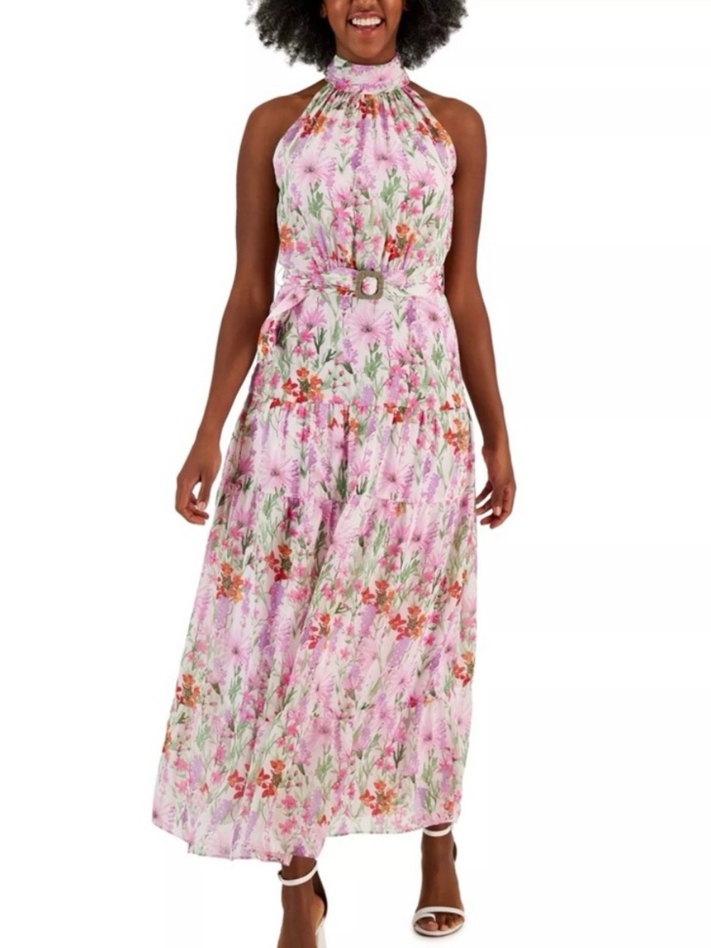 NWT Taylor Floral Halter Maxi Dress w/ Belt Garden pastel Size Medium